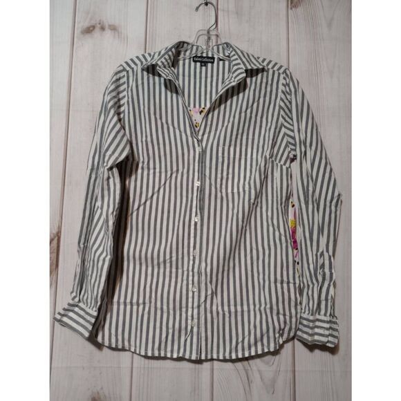 Taloni Collection Shirt Ladies Extra Small Gray White Floral Button Front Long S - Picture 1 of 8